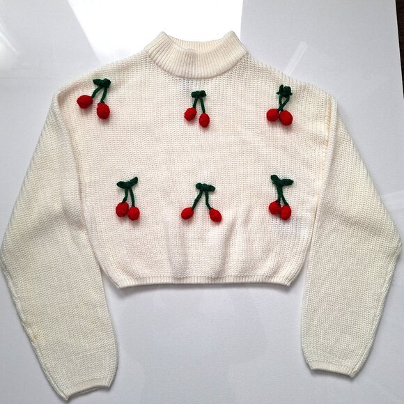 H&M Cherry Cropped Knit Sweater - Picture 1 of 8